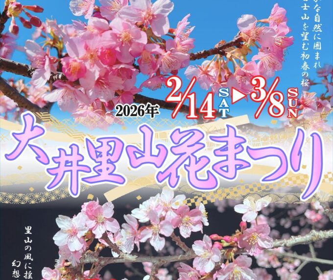 21-22日開催/【大井里山花まつり】早咲き桜と雪化粧した富士山のコラボレーションを見に行こう！キッチンカーや模擬店、ステージショーなど、当日参加も楽しい時間を♪お山のひなまつりも開催中[2026年2月21日(土)-22日(日)：神奈川県大井町]
